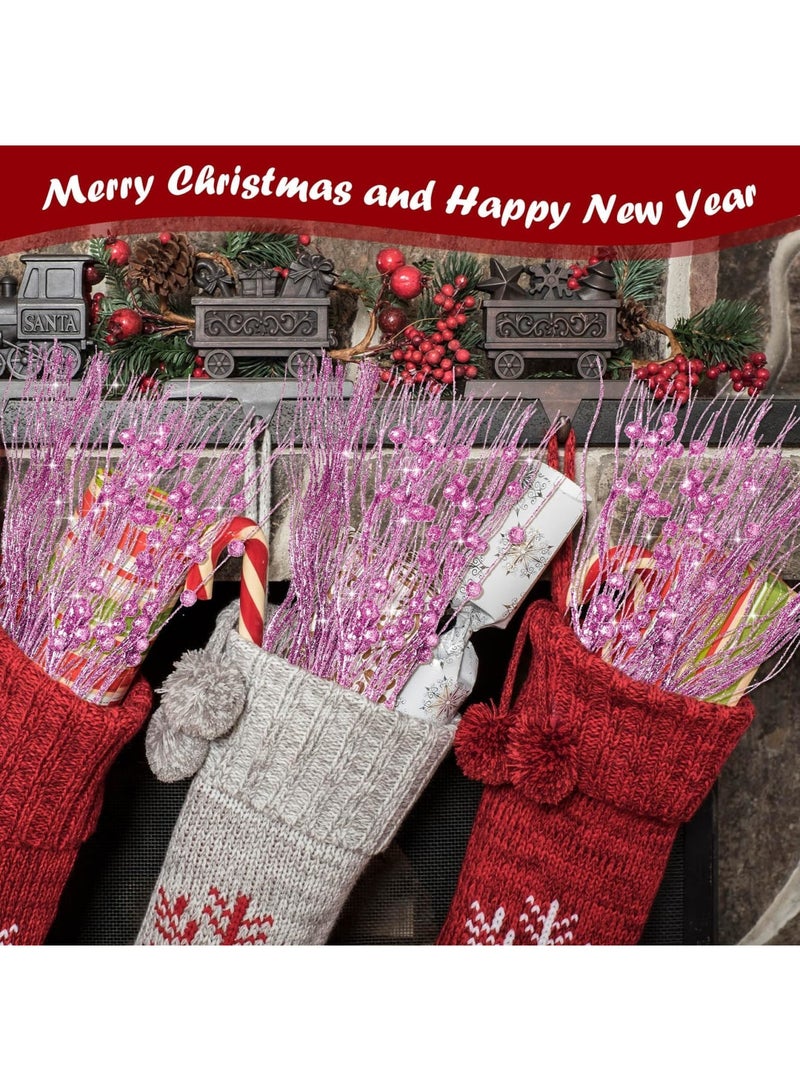 SYOSI 16-Pack Artificial Glitter Berry Stem Ornaments, Decorative Glittery Twigs, Picks, Branches for Tree, Wreath, Small Vase, Party (Pink) - Image 4